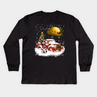 Red Truck Xmas Tree Border Collie Christmas Kids Long Sleeve T-Shirt